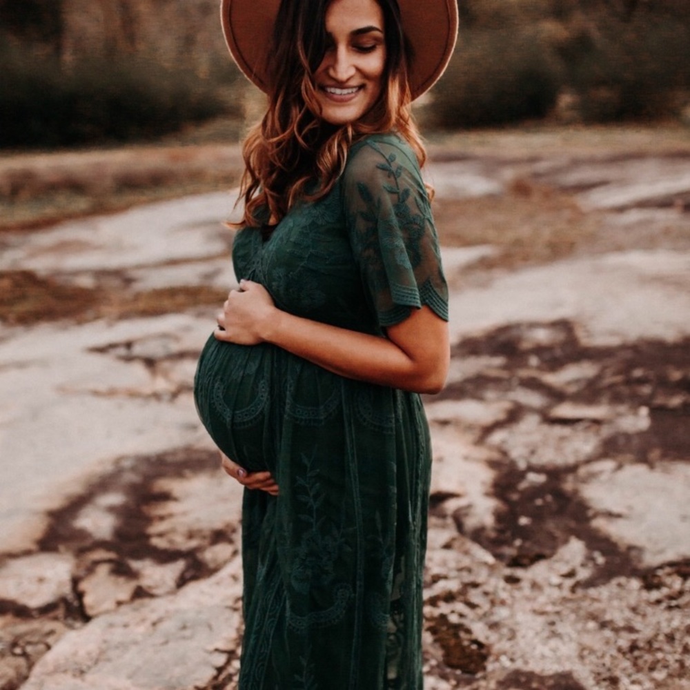 Teal Green PinkBlush Lace Maternity Maxi Dress